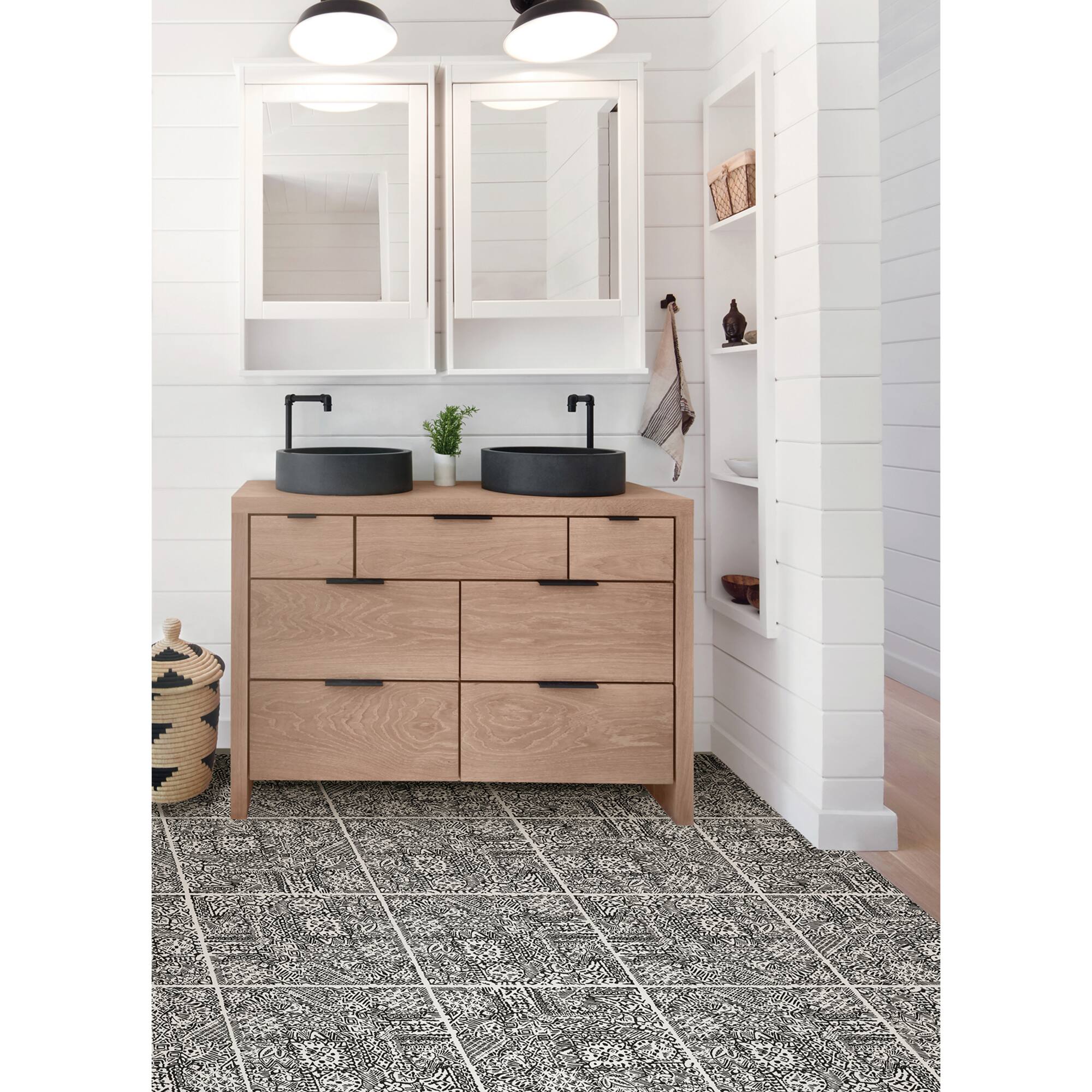 FloorPops Reo Charcoal Peel & Stick Floor Tiles